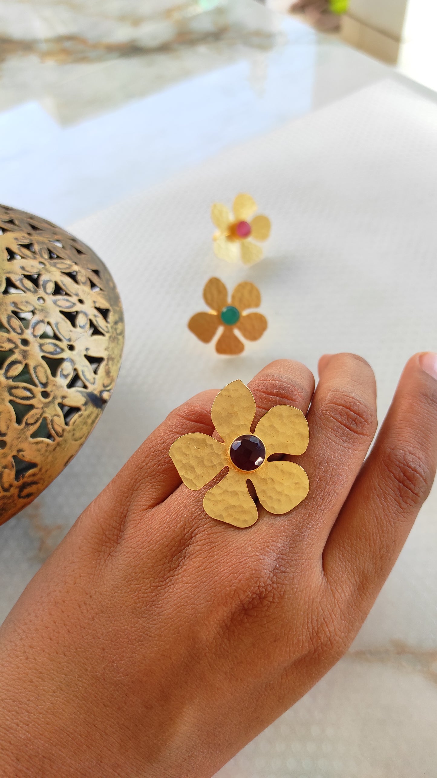 Hammered flower ring