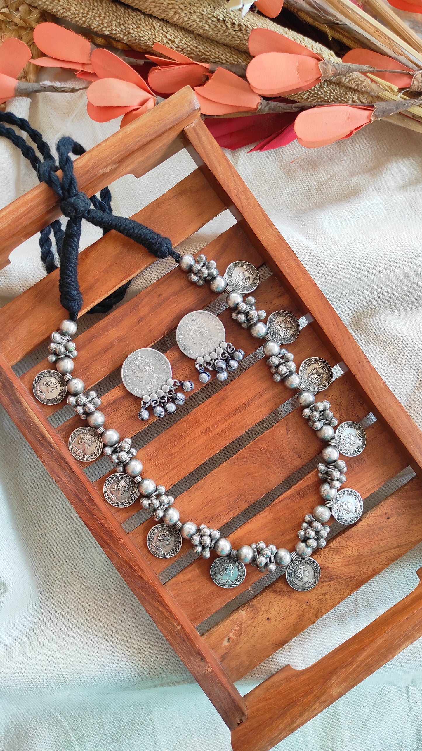 Rani coin silver lookalike necklace with earrings