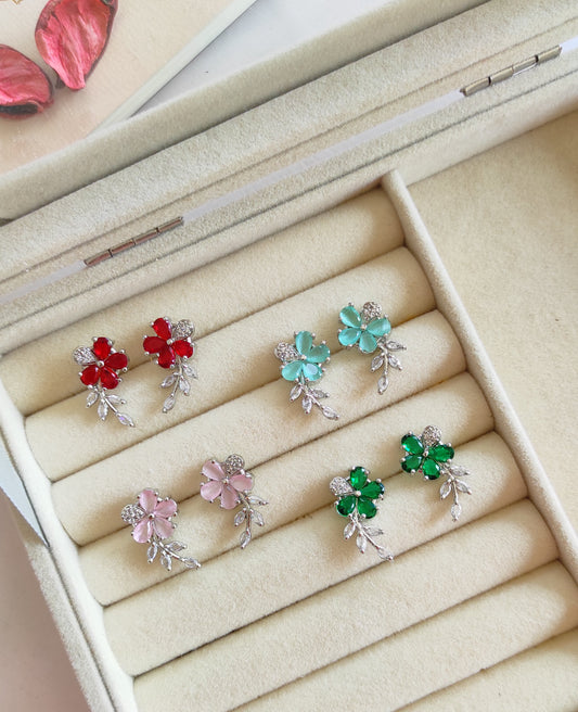 AD silver flower studs earrings