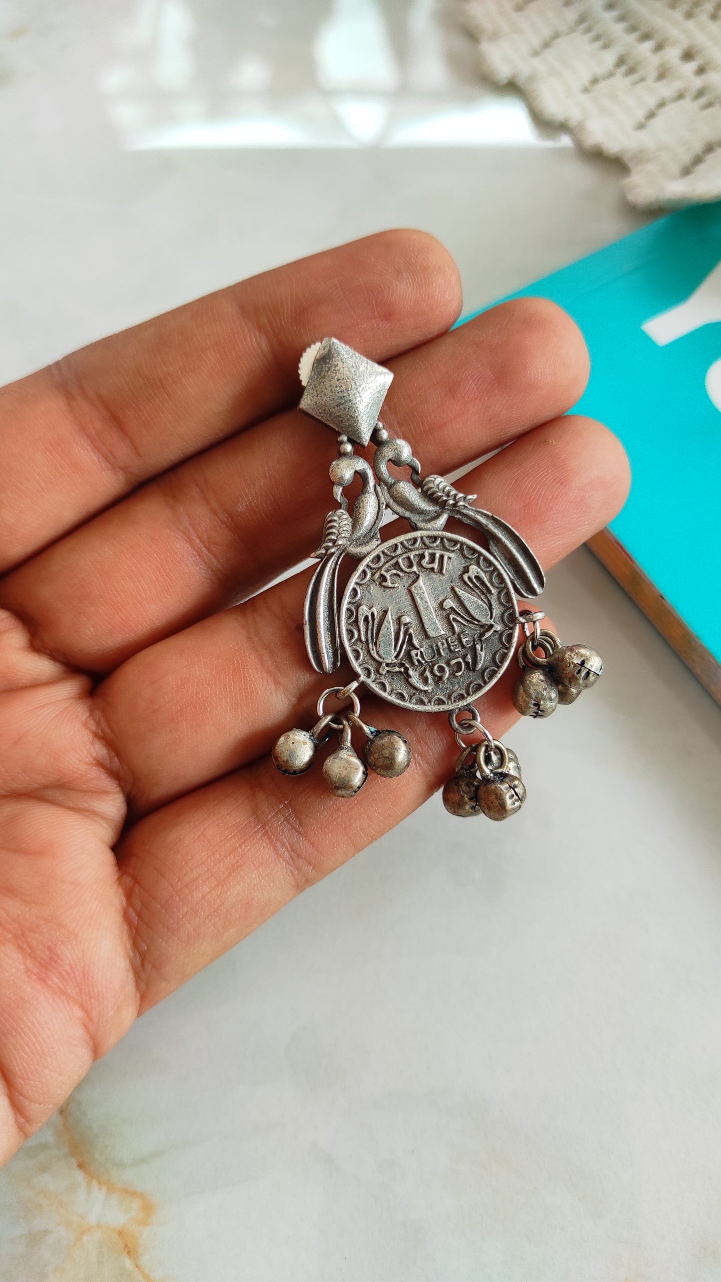 Rupee coin earrings with ghunghru