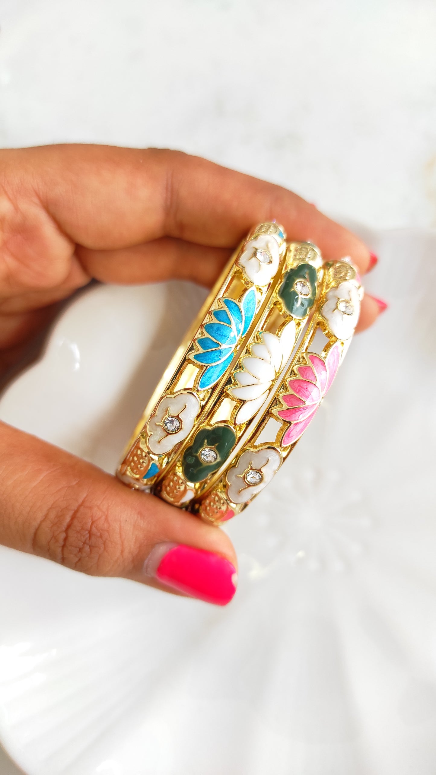 Lotus enameled kada bangle