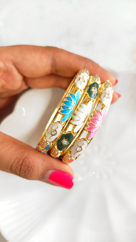 Lotus enameled kada bangle