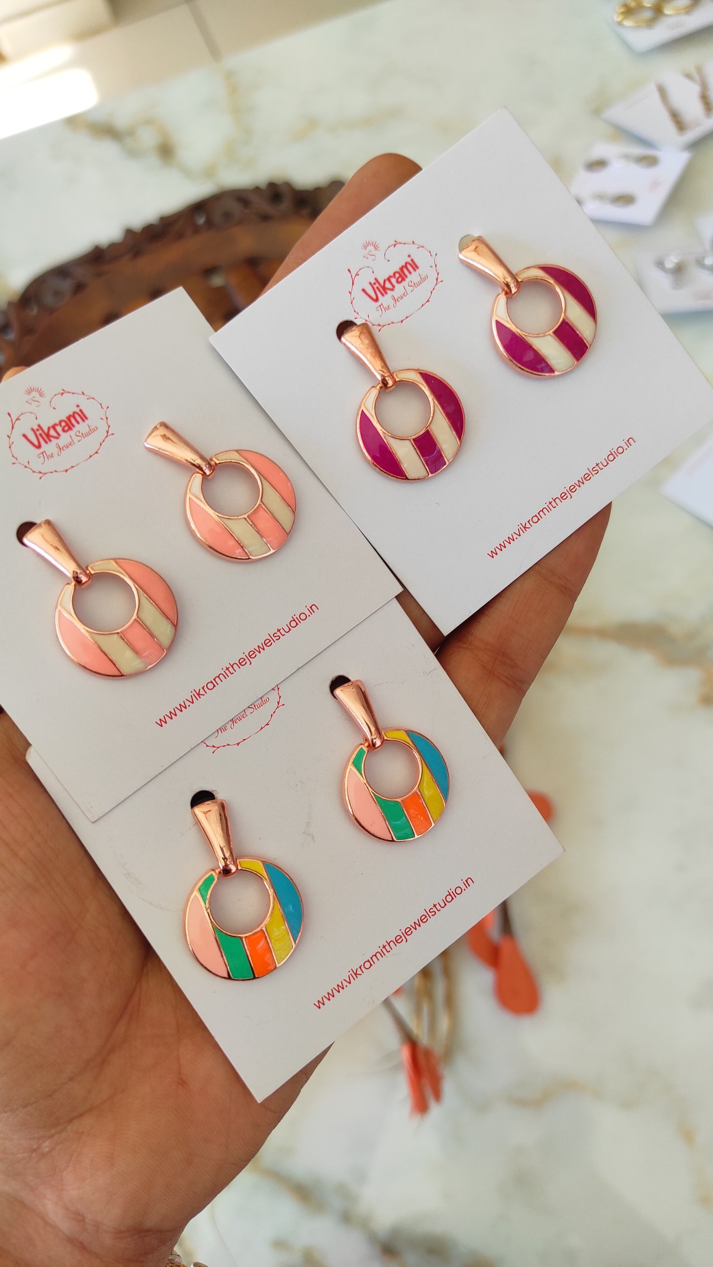 Enameled stripped earrings