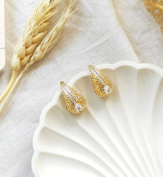 Korean Golden mesh zirconia earrings