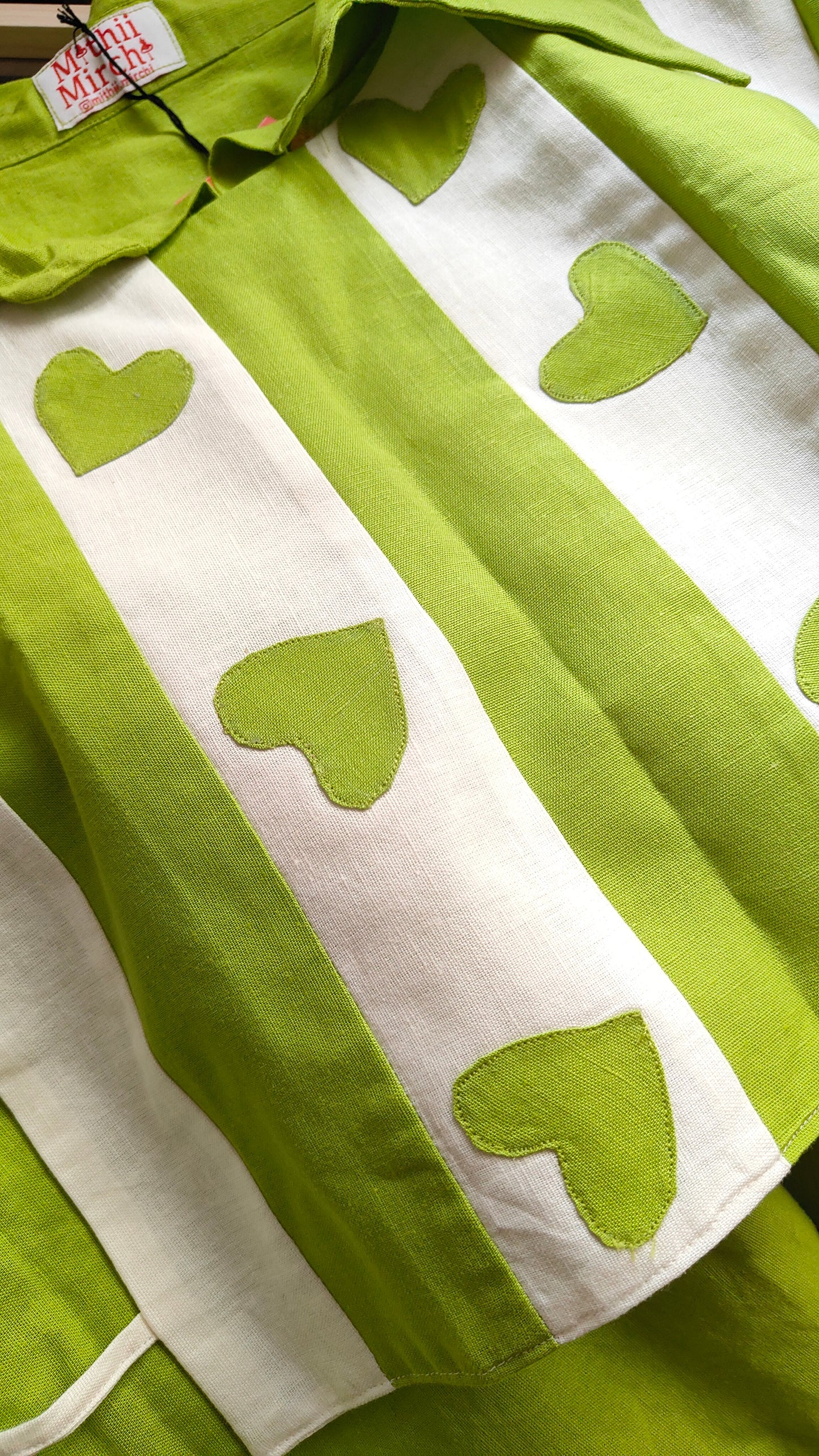 Green Heart Applique Vest Shirt Set