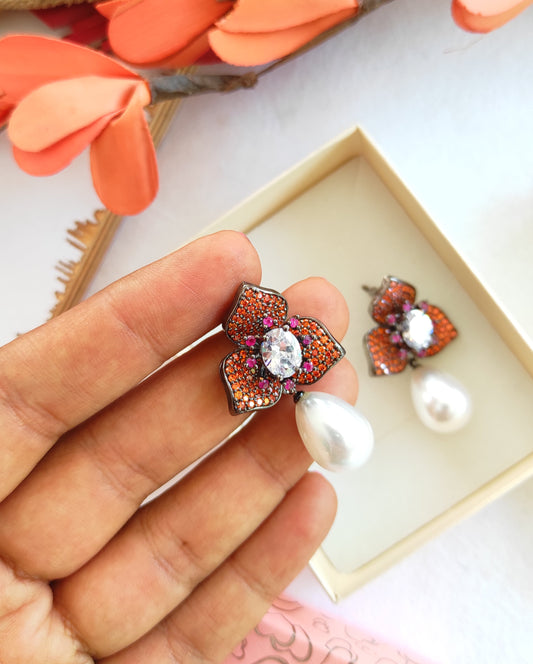 Priya cocktail earrings with AD, zirconia and pearl