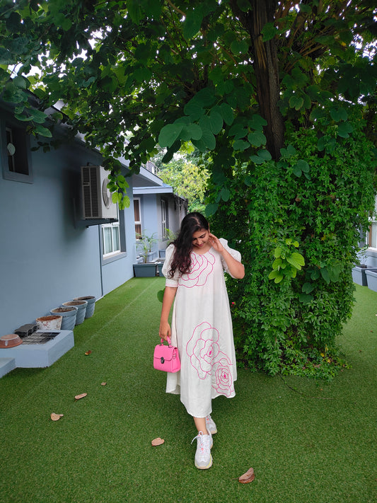 White Fiona Hand Embroidered Dress