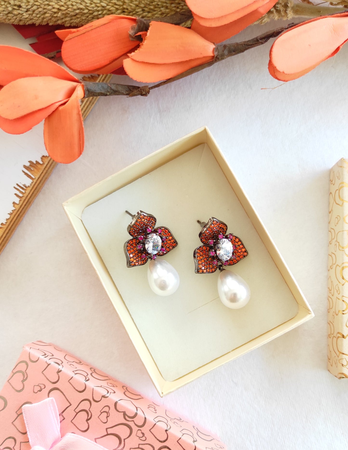 Priya cocktail earrings with AD, zirconia and pearl