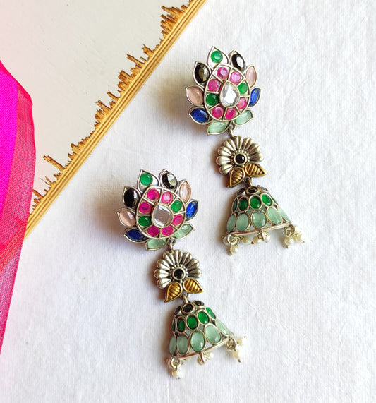 Naveena dualtone earrings with premium glass stones DTE3
