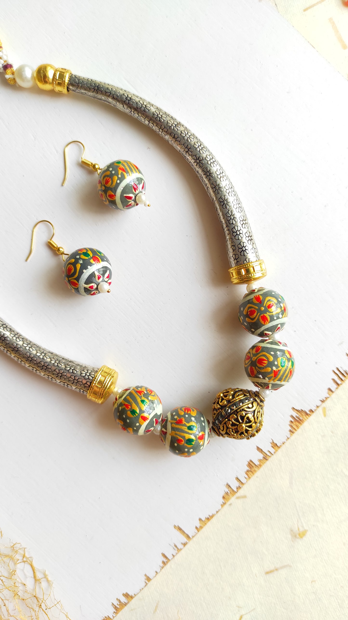 Hand painted semi hasli necklace set