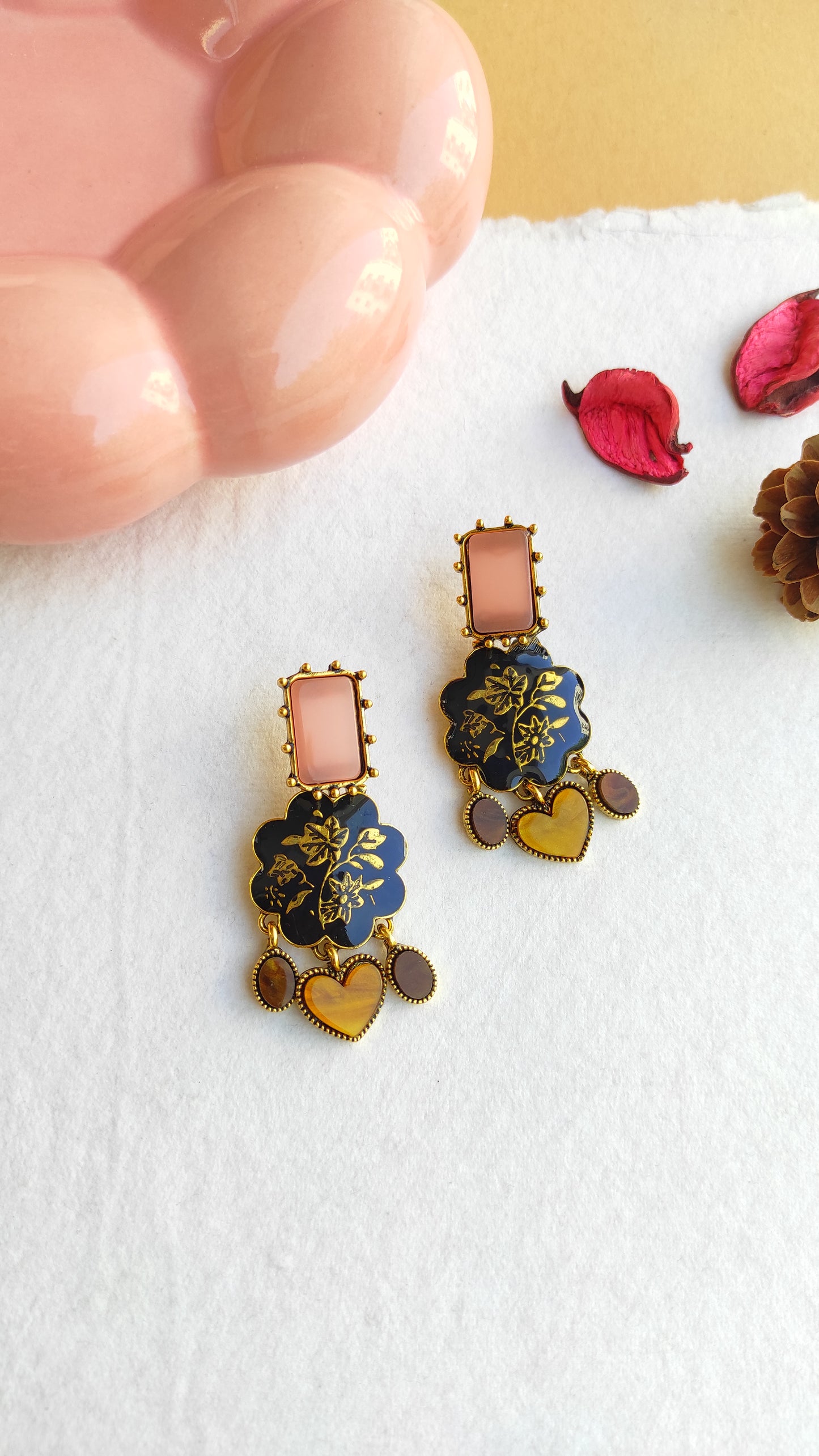 Quirky Peach Emblem Earrings