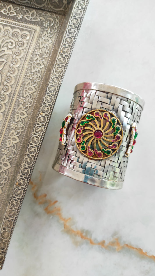 Handmade silver plated rajwadi kada cuff bracelet