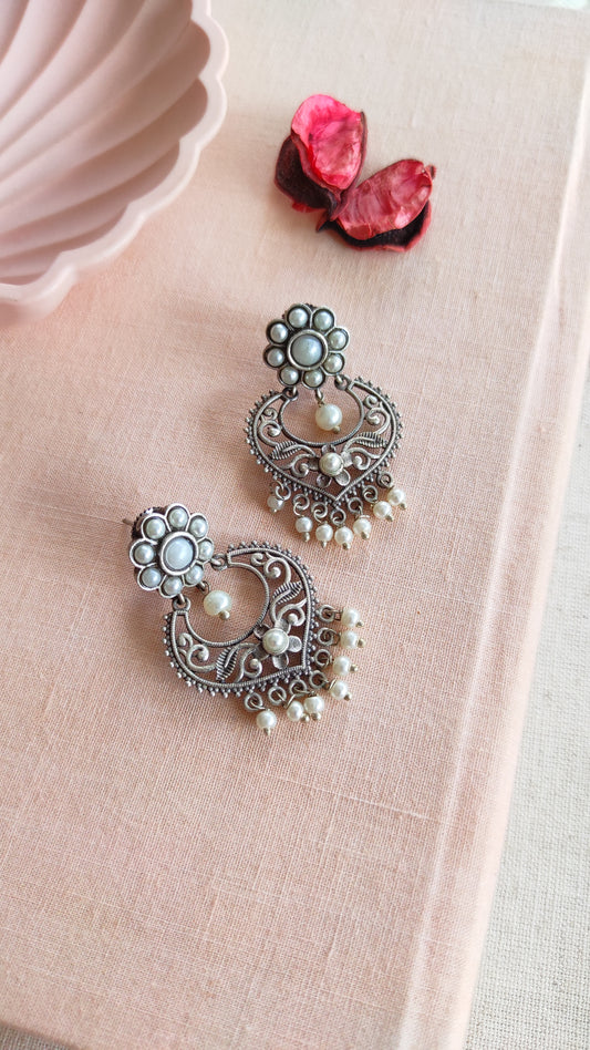 Gauri chandbali silver lookalike earrings