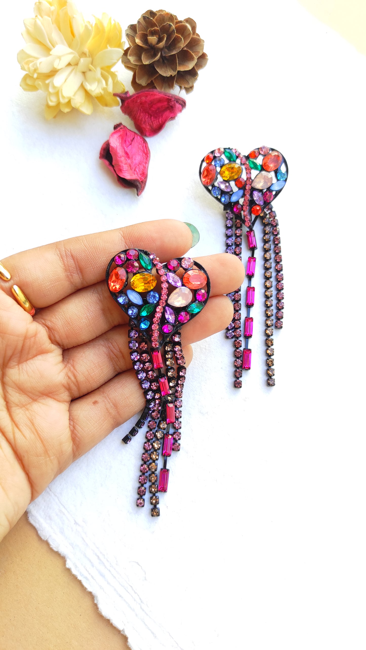 Quirky Stone Studded Heart Earrings