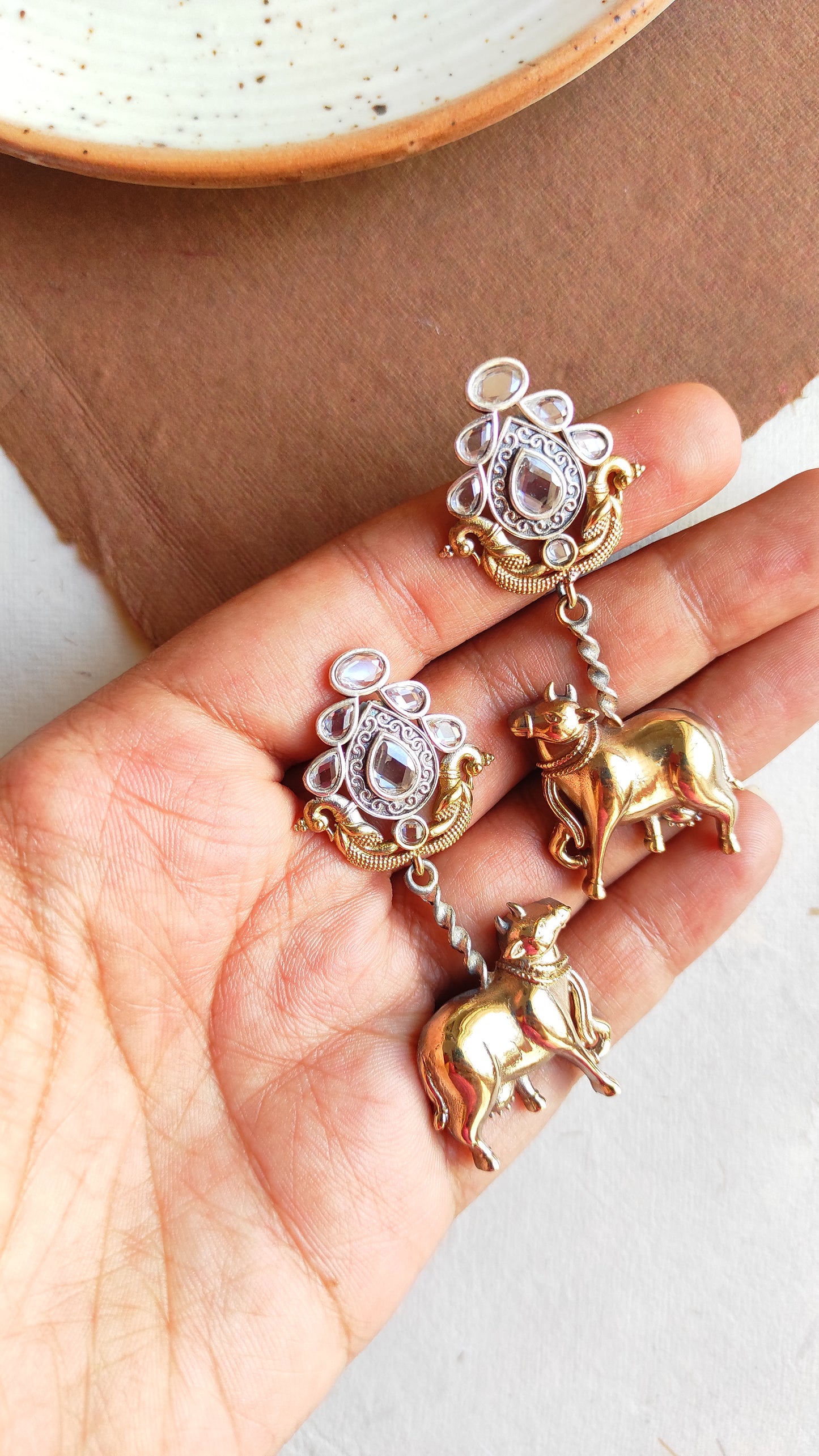 Nandi dualtone earrings with premium glass stones DTE3
