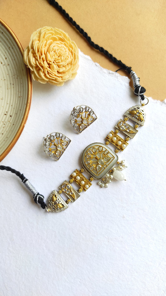 Shweta dual tone choker necklace