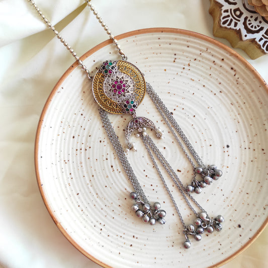 Chakra dualtone long chain pendant necklace