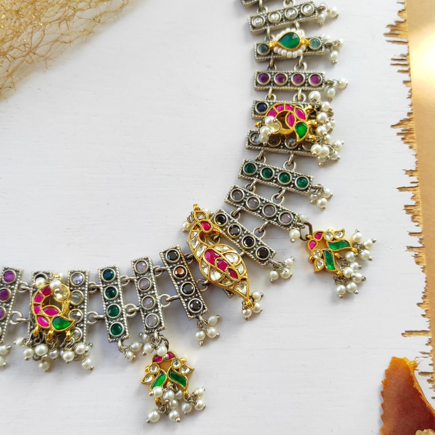 Sampati pachi kundan dual tone necklace