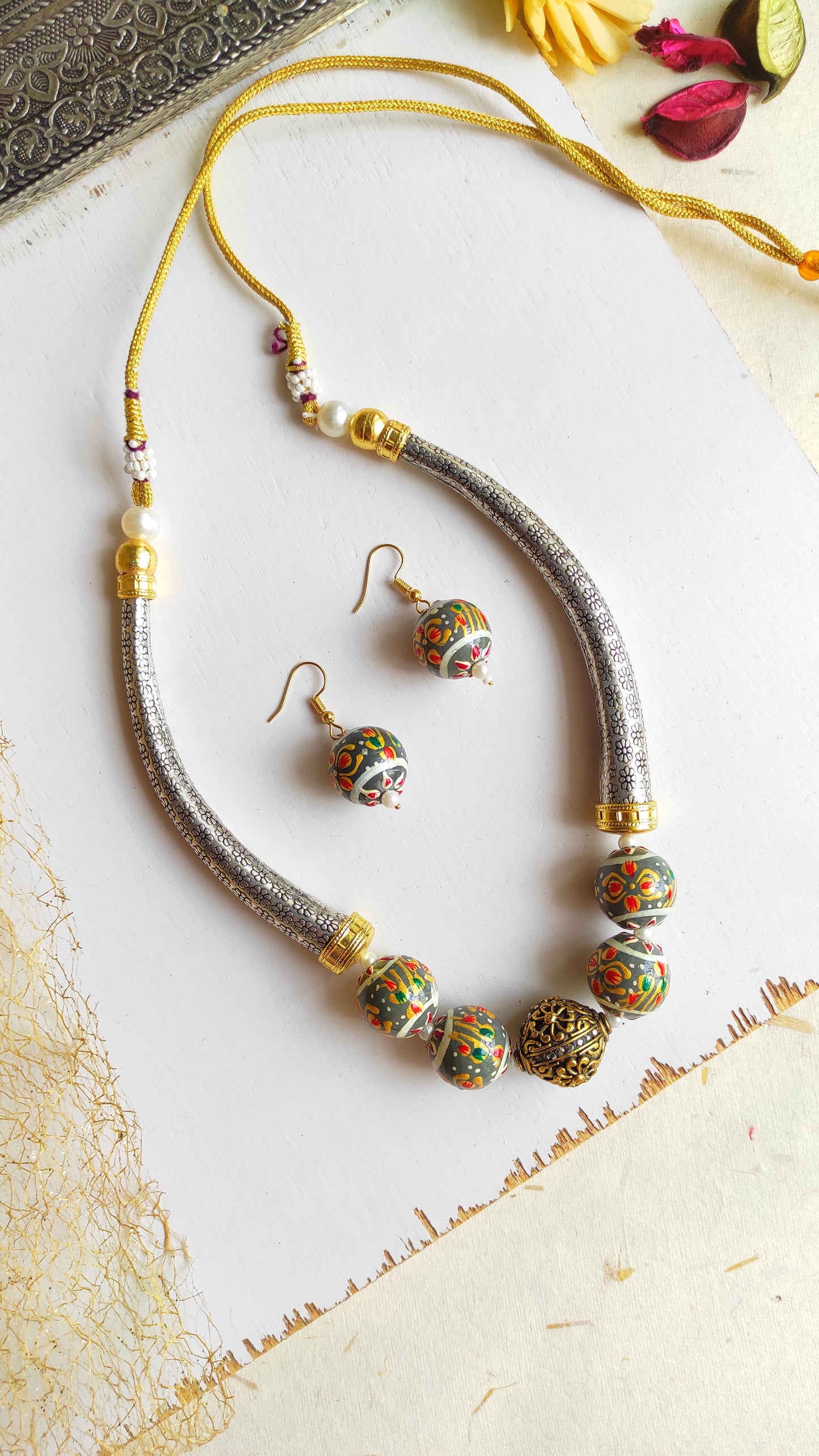 Hand painted semi hasli necklace set