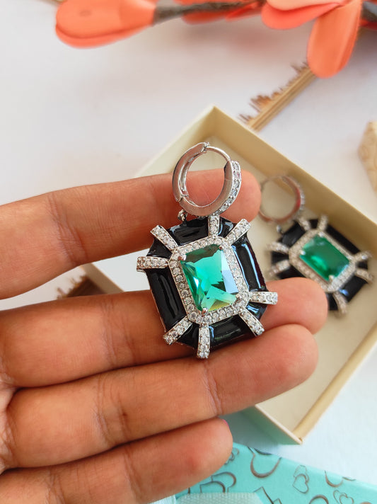 Emerald AD silver plated cocktail earrings