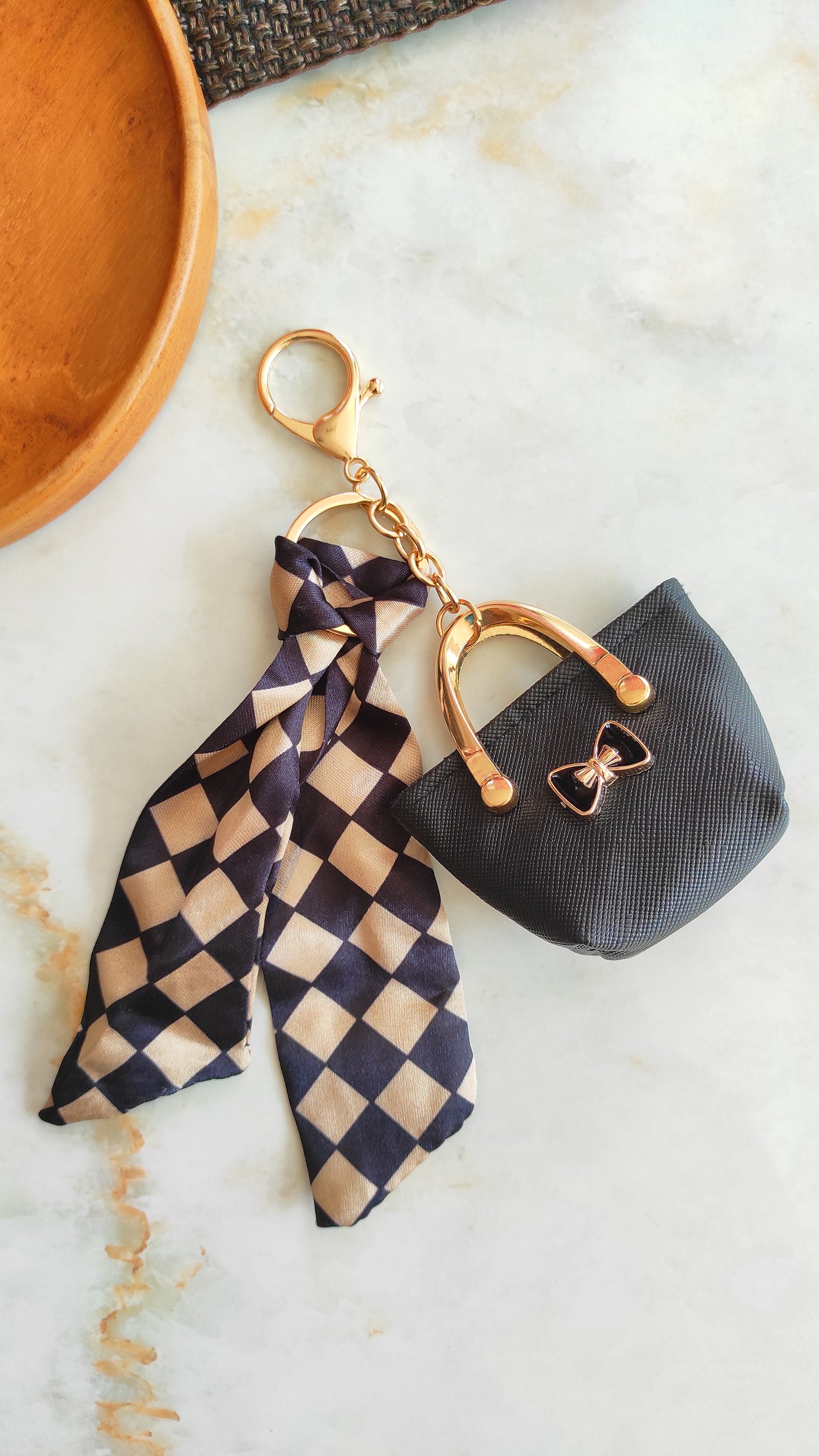 Black bow bag charm key chain