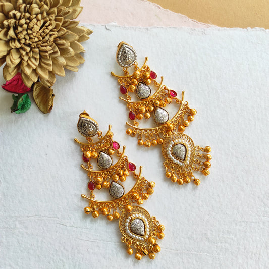 Chenab dualtone long kashmiri earrings with ghunghru