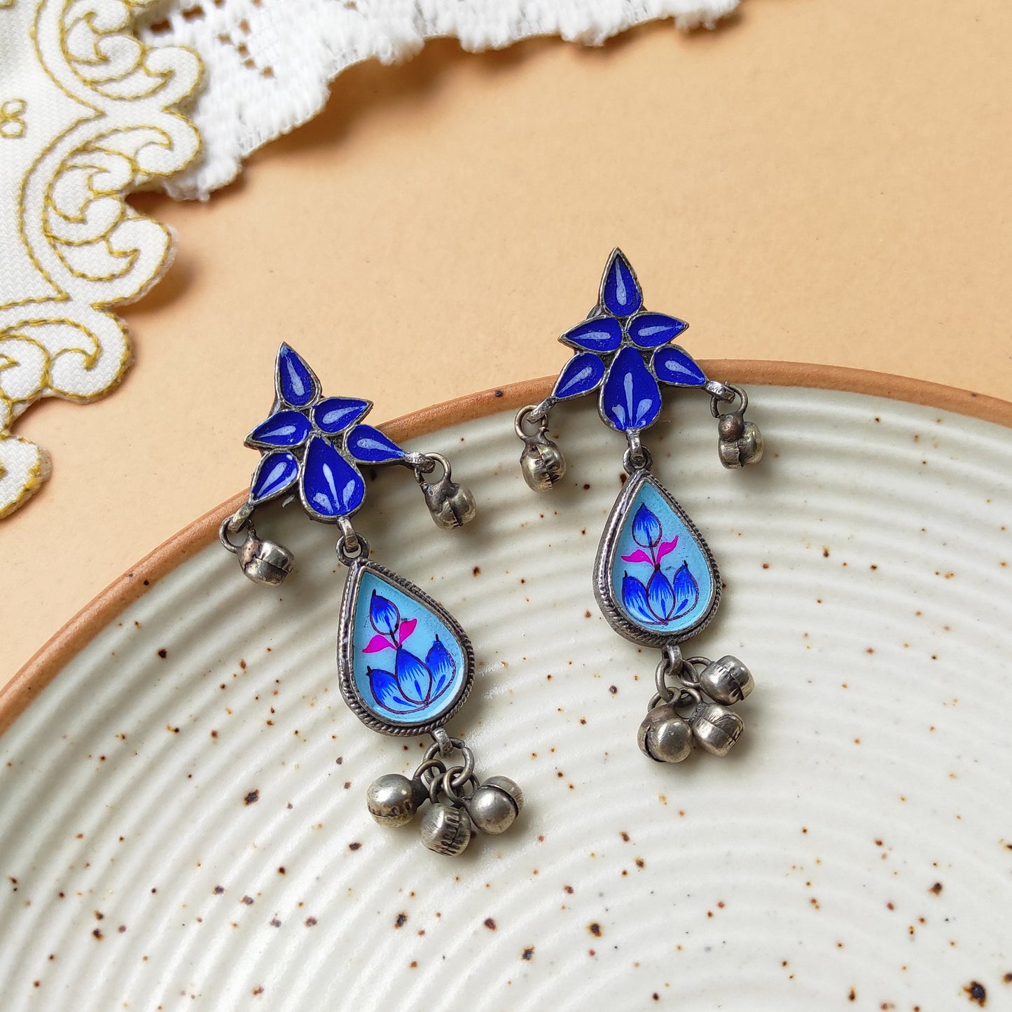 Naira hand painted ghunghru silver replica earrings