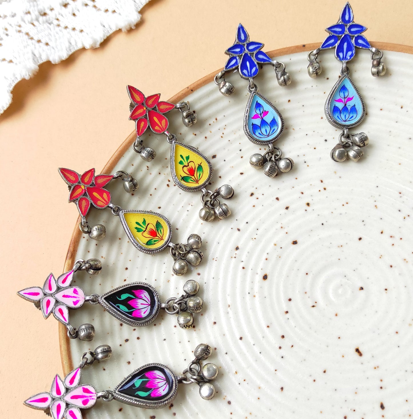 Naira hand painted ghunghru silver replica earrings