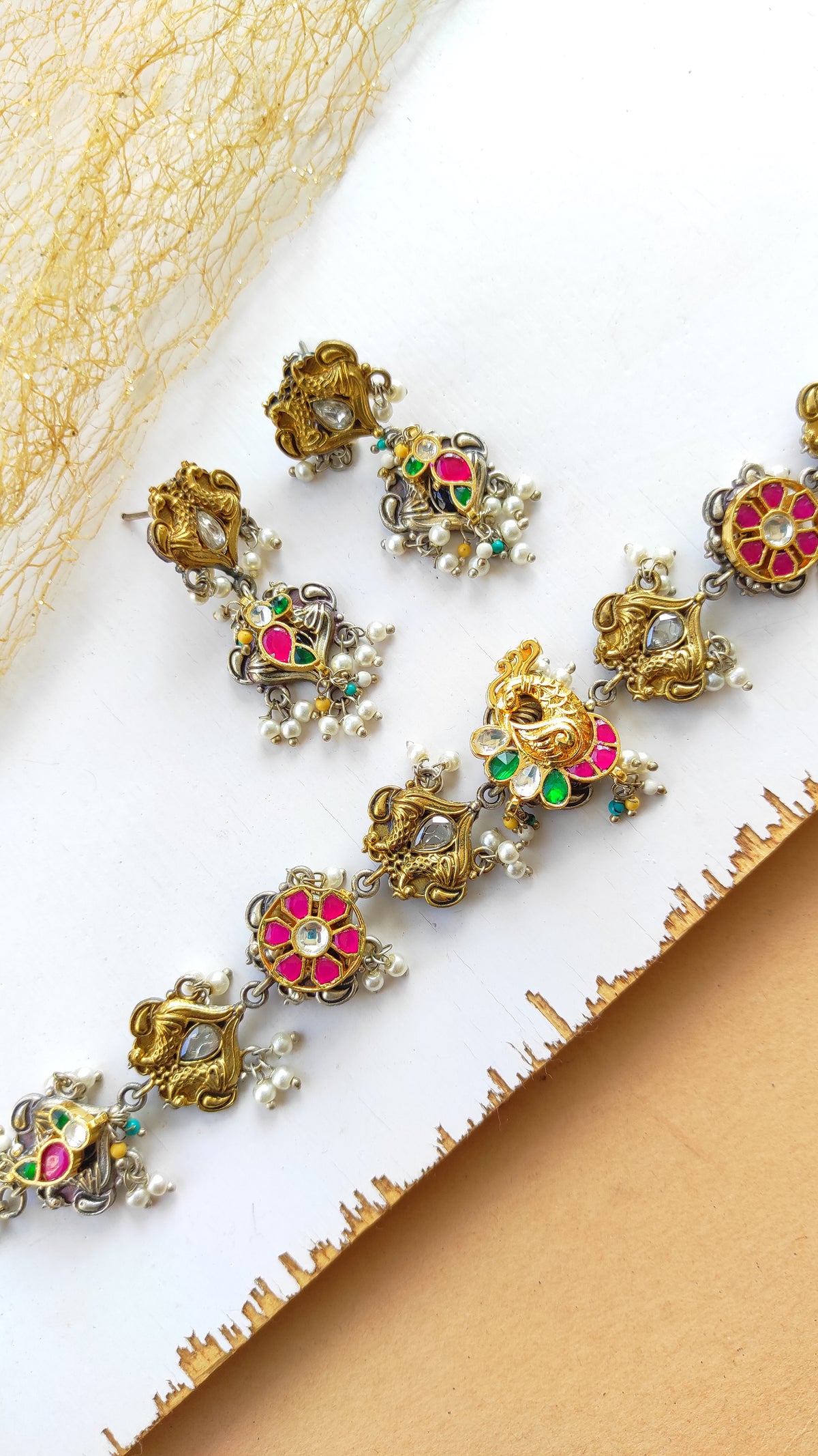 Brij pachi kundan dual tone necklace