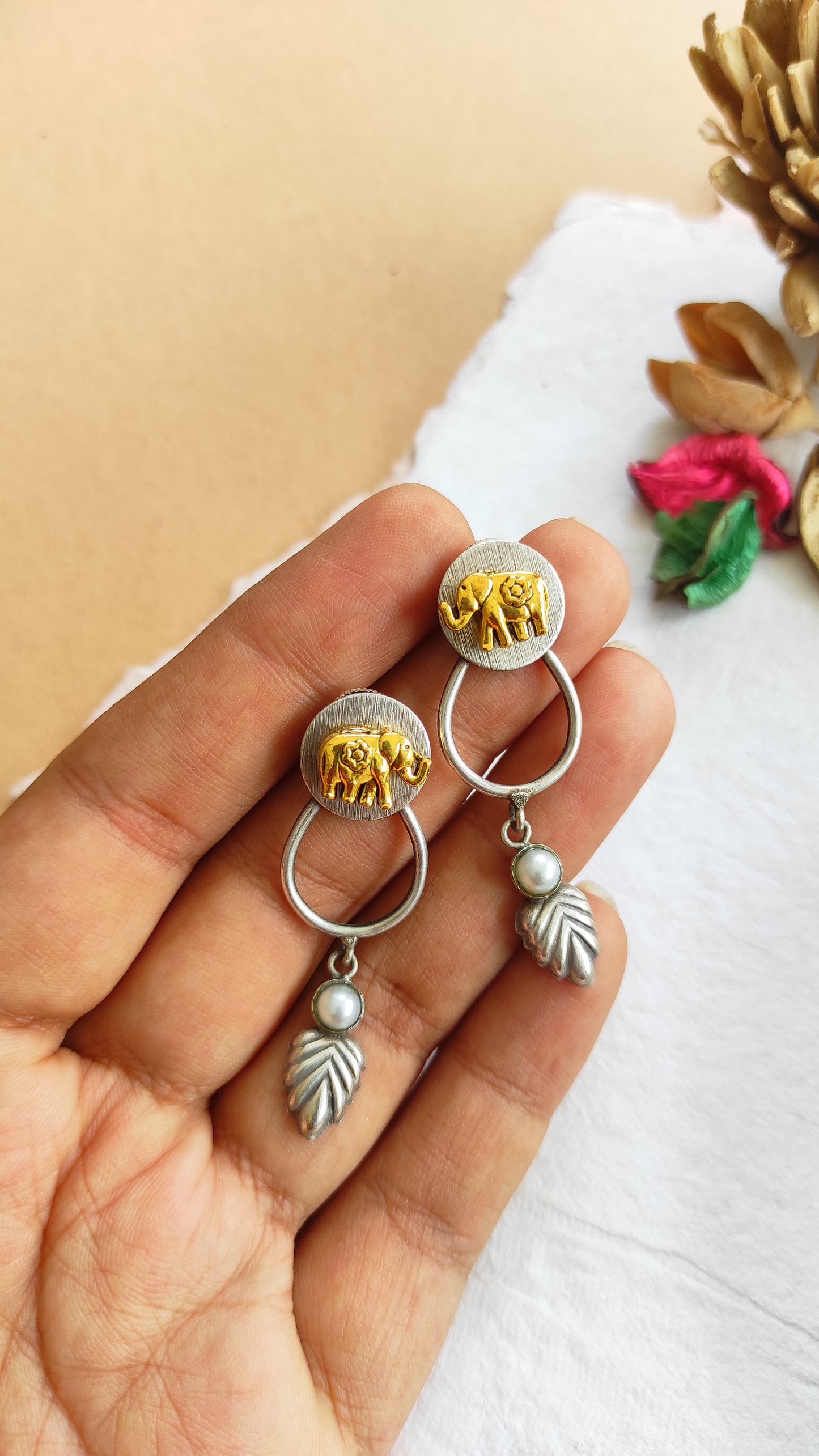 Dainty elephant dualtone earrings