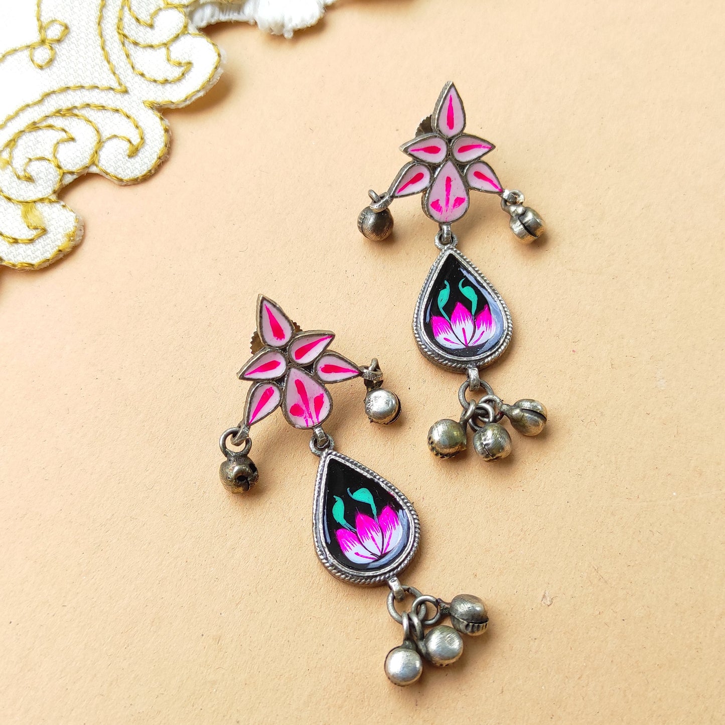 Naira hand painted ghunghru silver replica earrings