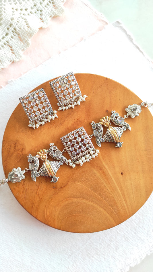 Chandani dualtone choker necklace set