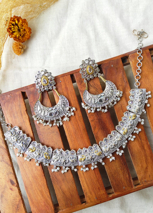 Aarya dual tone necklace with chandbali