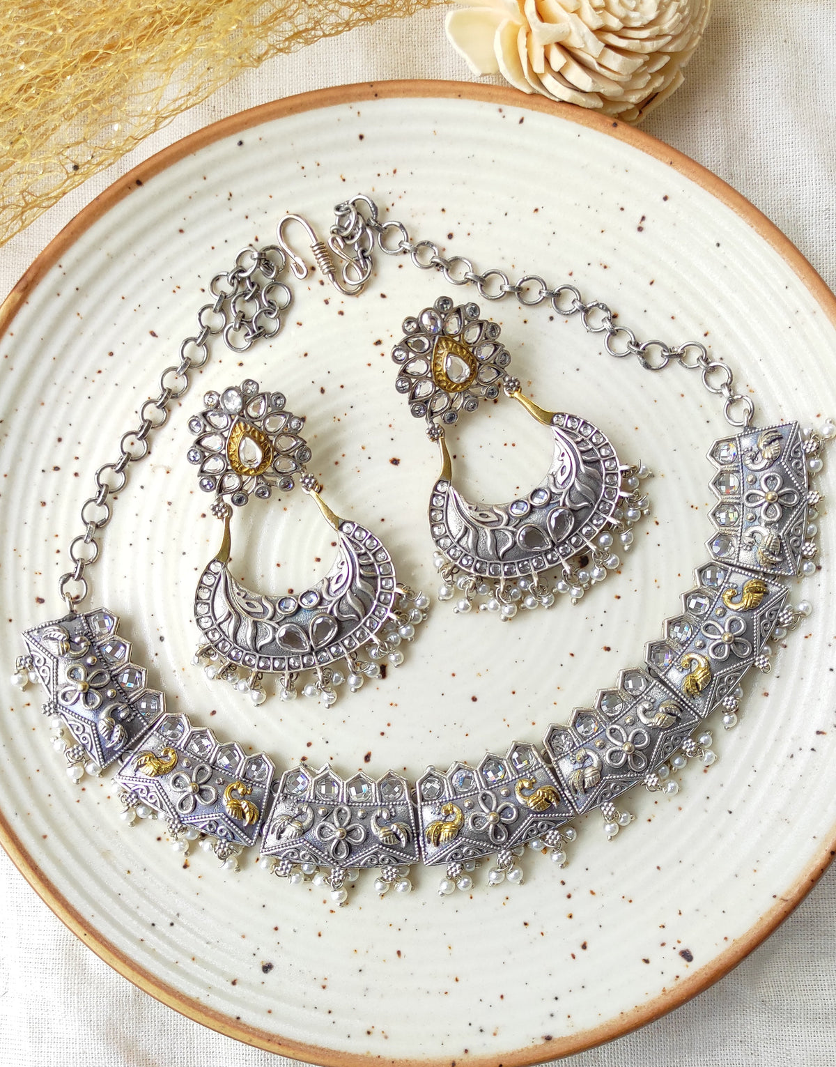 Aarya dual tone necklace with chandbali