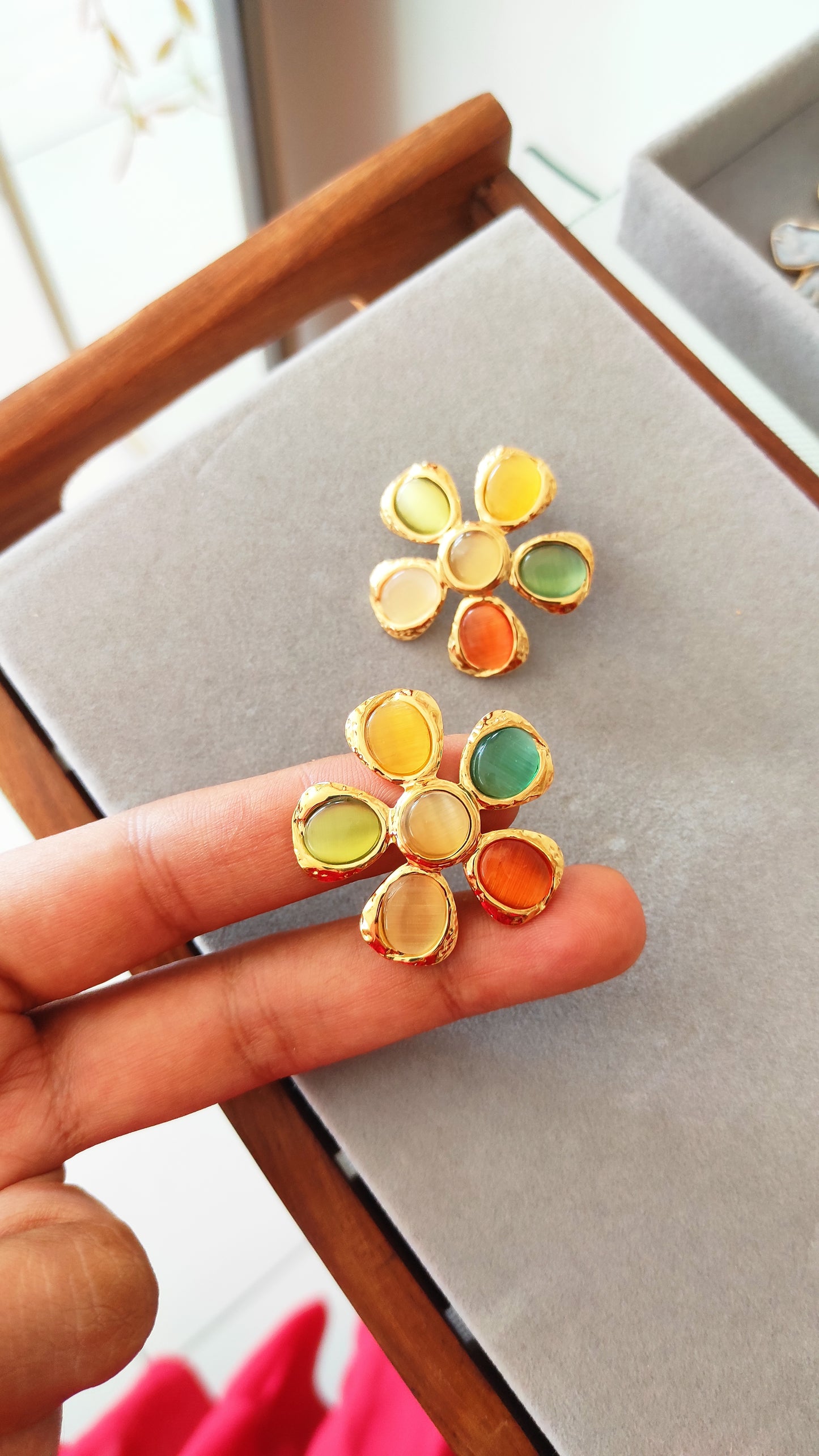 Golden multi color stones stud earrings