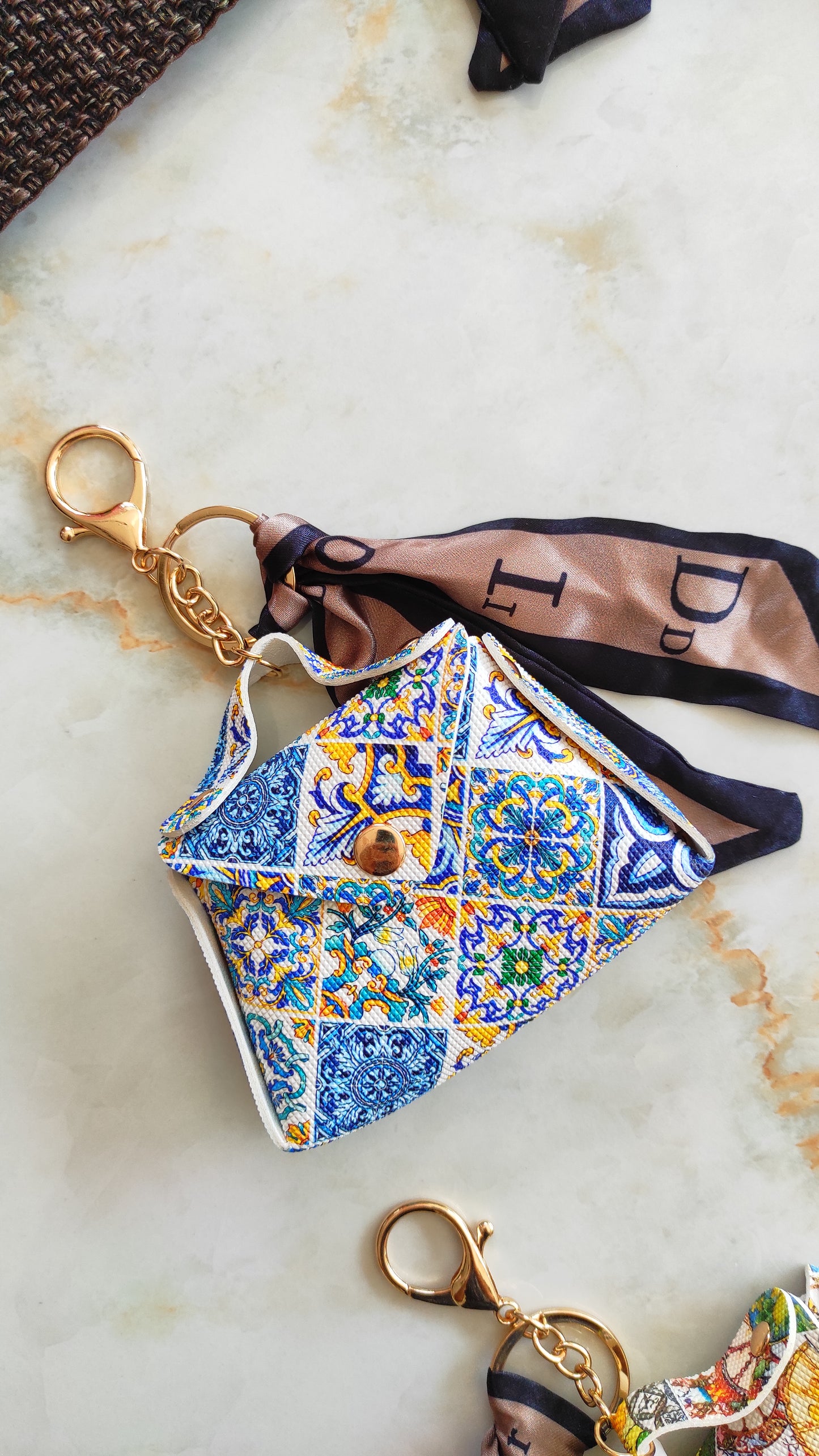 Quirky Goan Tile Bag Charm Key Chain