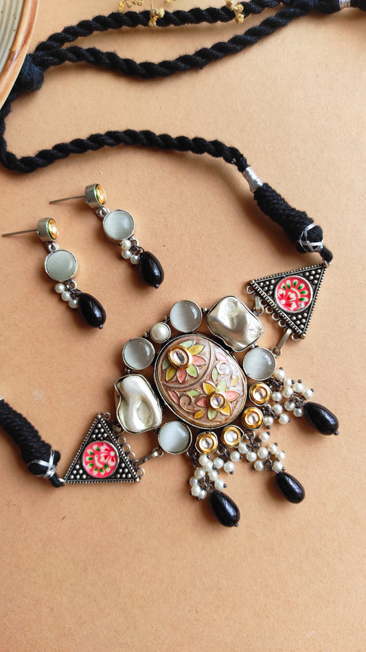 Dhavala meenakari choker necklace set