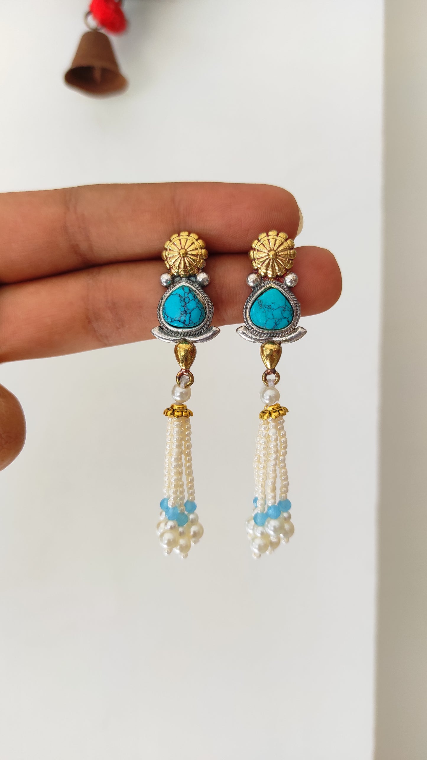Beaded tassels dual tone long earrings