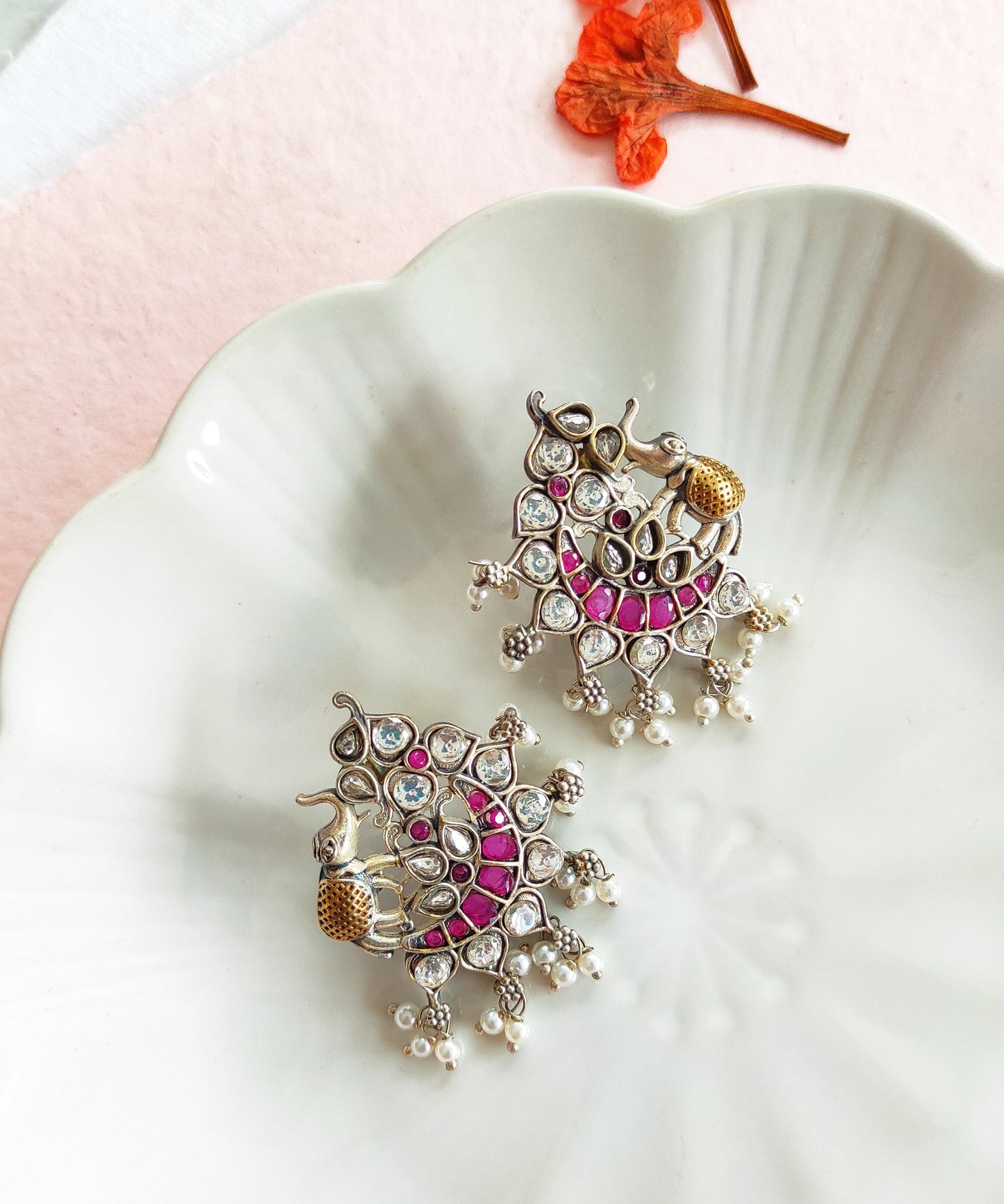 Hathi dualtone studs earrings premium stones DTE2