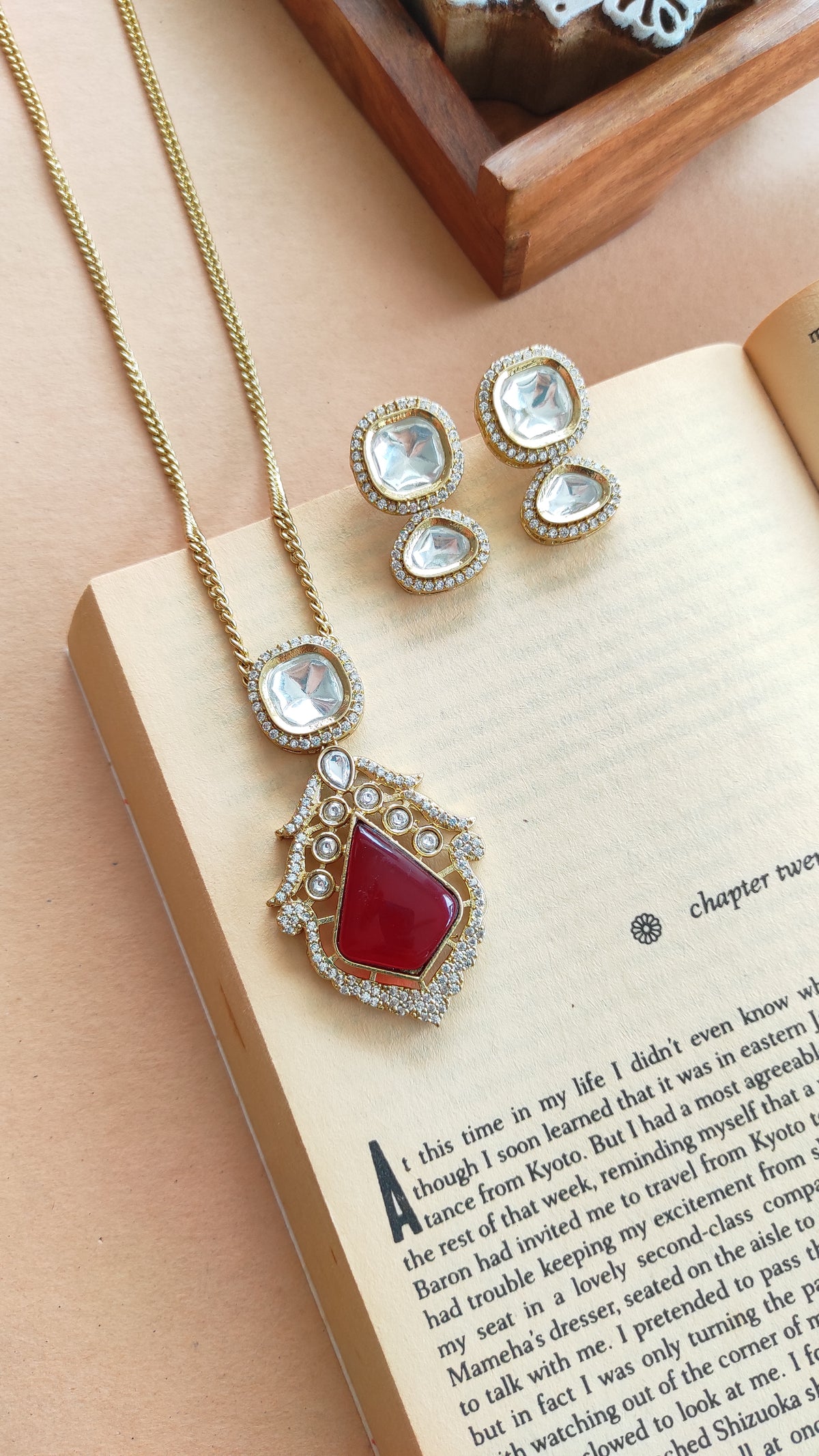 Labdhi moissanite long chain pendant set