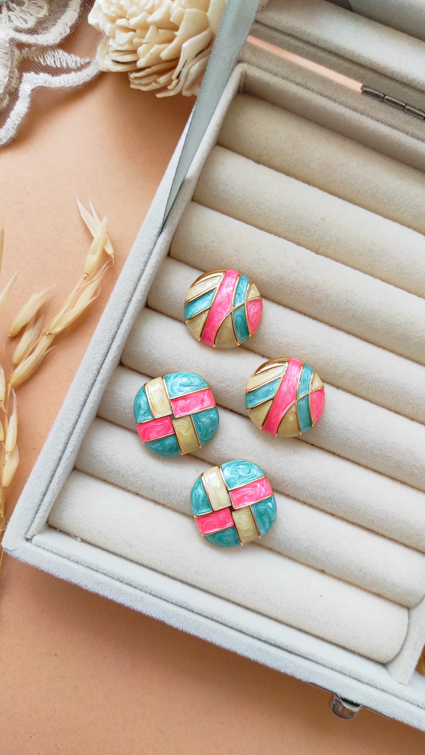 Pastel strippy studs earrings