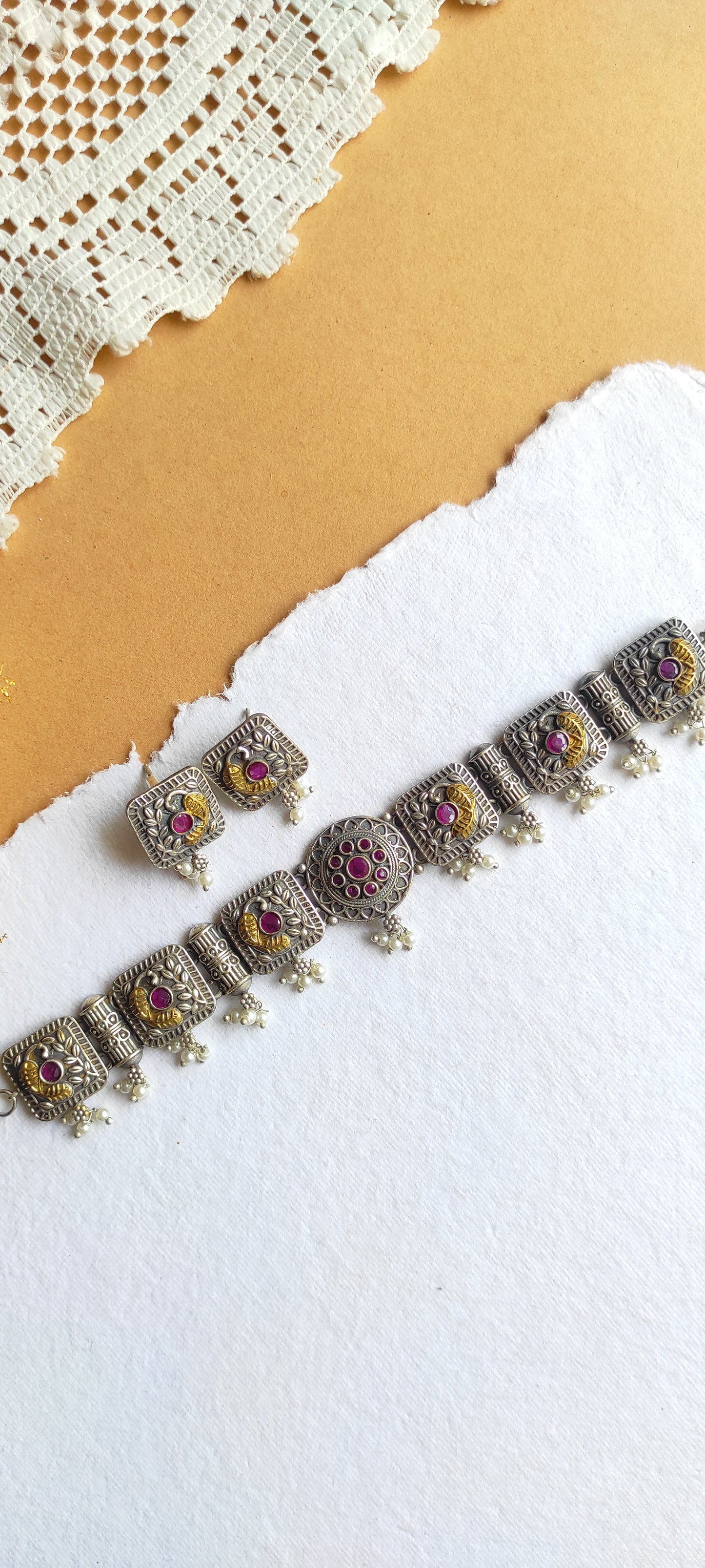 Rati dual tone choker necklace set