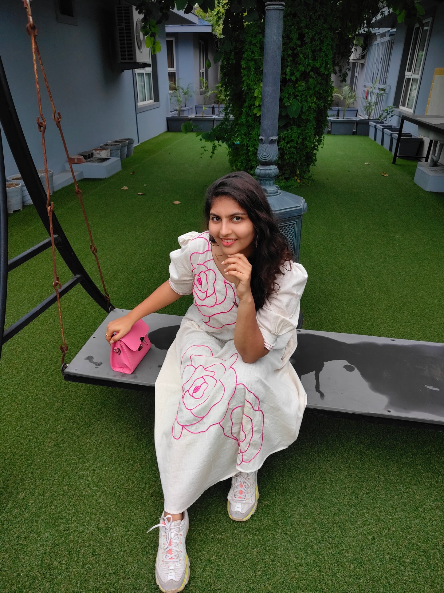 White Fiona Hand Embroidered Dress