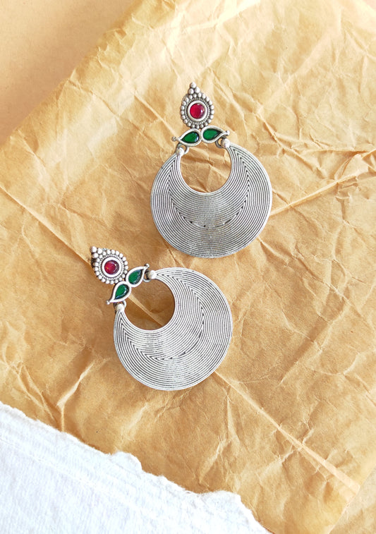 Tribal chandbali silver lookalike earrings