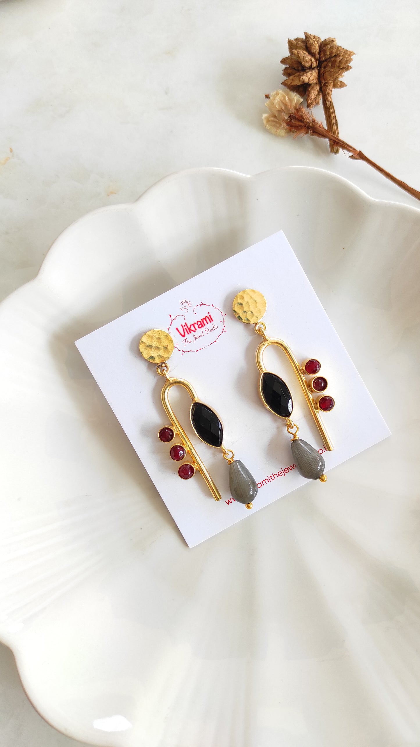 Golden handmade brass earrings