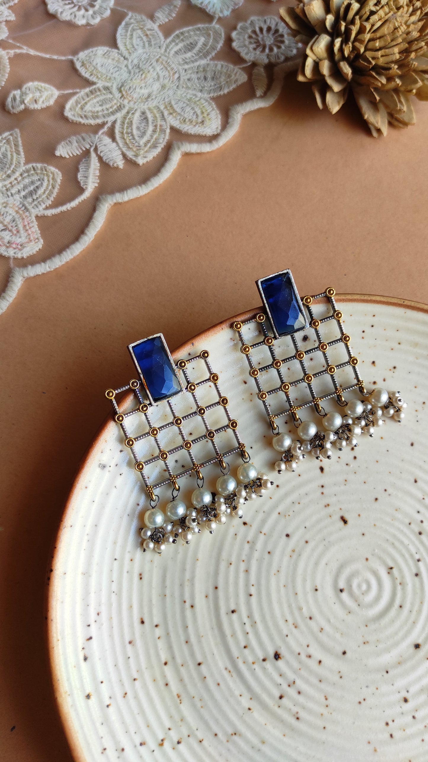 Siman dual tone stud earrings